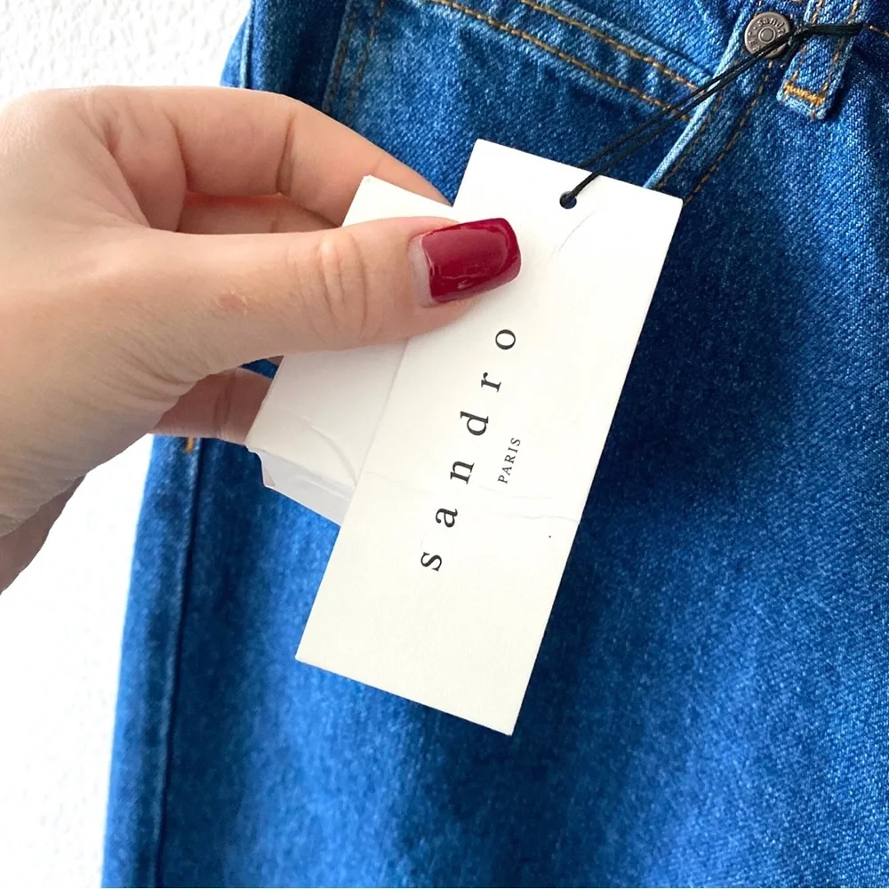 Sandro Paris NWT Viky Slit Release Hem Straight Leg Jeans in Blue Vintage - Picture 6 of 10